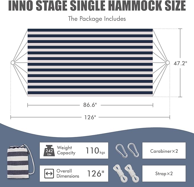 INNO STAGE Brazilian Hammock with Tree Straps - Cotton Hammocks Portable Hammock with Carry Bag for Backyard, Porch, Outdoor and Indoor Use