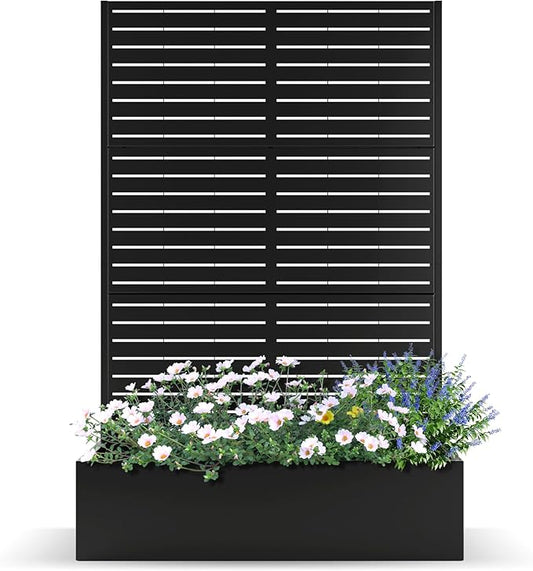 Metal Planter Box with Trellis, Planter Box with Privacy Screen, Privacy Trellis Outdoor for Climbing Plants with Drainage Holes, Raised Garden Bed for Vegetables