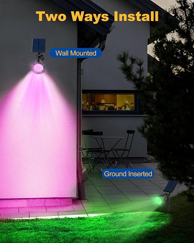 Solar Spot Lights Outdoor Color Changing, 7 Modes/14 LED Outdoor Solar Lights for Yard, Waterproof RGB Multicolor Solar Landscape Spotlights Auto On/Off for Flood, Yard, Tree, Pathway, 8 Pack