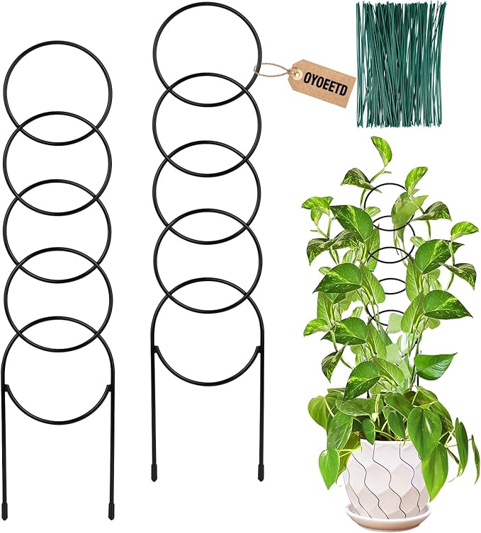 17.5 Inch Plant Trellis Indoor for Climbing Plants,Metal Trellis,Small Garden Trellis for Potted Plants,Plant Stakes for Indoor Plants Accessories Hoya,Flower,Plant Support,Plant Gifts(Circular-Metal)
