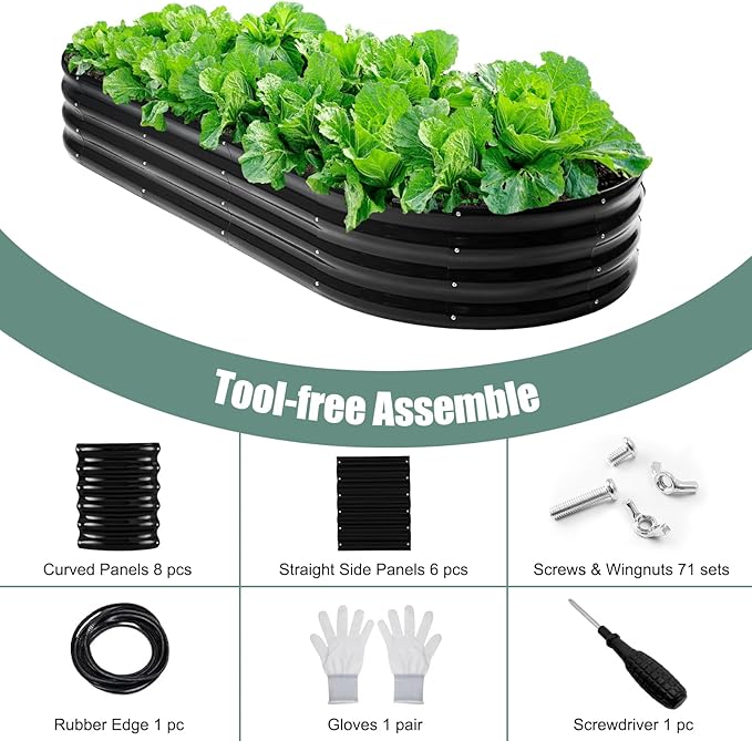 2Pcs 12" Tall Black Oval Galvanized Steel Raised Garden Bed - 7x3ft Modular Metal Planter Box for Outdoor Gardening, Durable Metal Raised Flower Beds Outdoor Large Planters for Porch & Yard