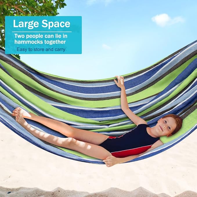 MOSFiATA Hammocks Portable Camping Hammock Upgraded 550lb Comfortable Fabric Hammock with Two Anti Roll Balance Beam and Sturdy Tree Straps for Camping, Patio, Backyard, Outdoor （Light Green）