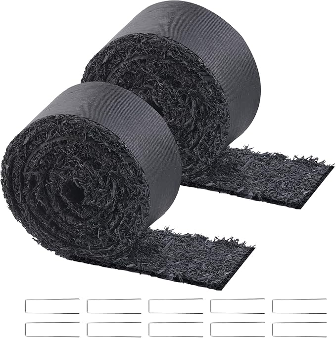 VEVOR 2-Pack Recycled Rubber Mulch Mat 120 x 4.5 in,Permanent Rubber Mulch for Landscaping, Black Mulch Garden Edging Border for Plants,Vegetables & Flower Garden Barrier