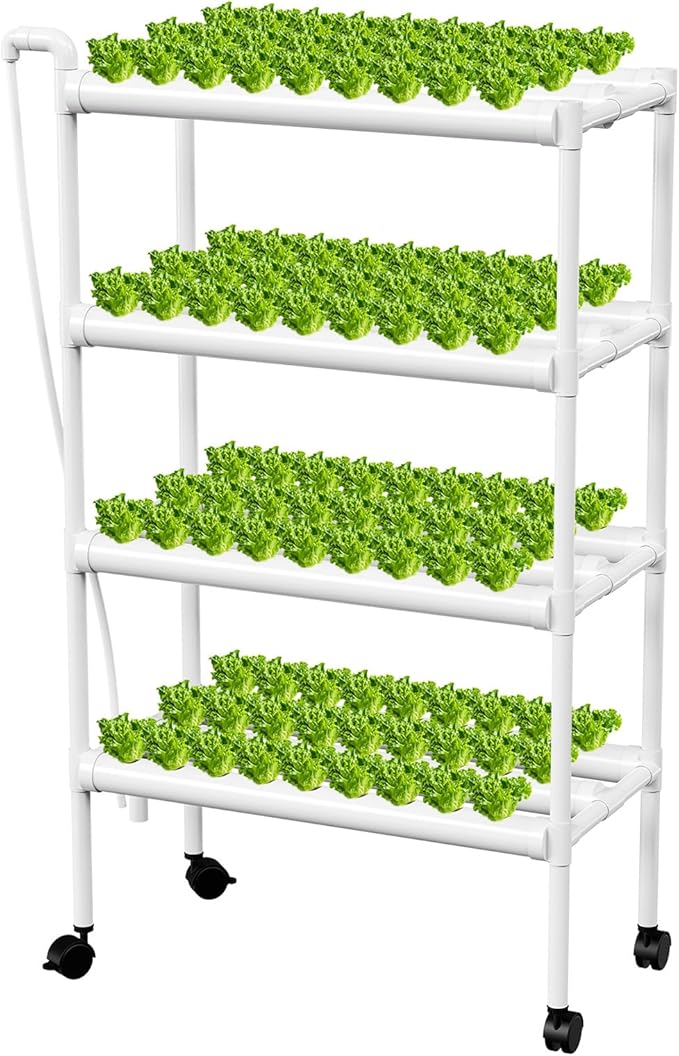 Hydroponic Growing White, 108 Planting Holes, Water Circulation System, Indoor Outdoor Garden Kit with Timer & Pump (34"x62"x15" in 108 Holes)