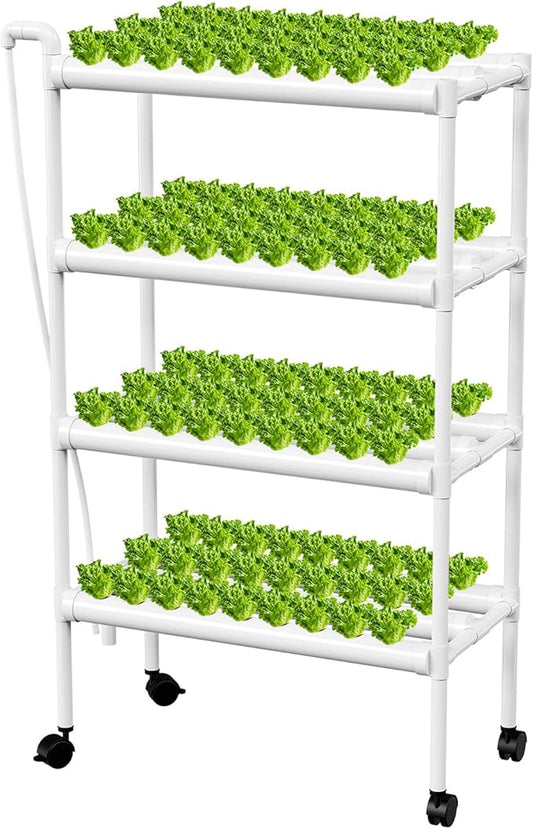 Hydroponic Growing White, 108 Planting Holes, Water Circulation System, Indoor Outdoor Garden Kit with Timer & Pump (34"x62"x15" in 108 Holes)