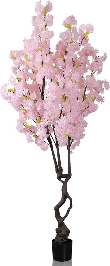 Artificial Pink Cherry Blossom Tree,7ft(84in) Faux Japanese Sakura Indoor Decoration,Natural Fake Cherry Floral Tree Outdoor Decor,Realistic Silk Pink Flowers for Living Room,Office,Wedding Party