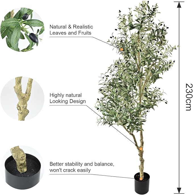 Artificial Olive Tree 7.5FT Tall Olive Tree Indoor Floor Plant with 2836 Leaves Lush Large Artificial Plant Room Decor Faux Olive Plant for Corner Bedroom Livingroom Patio Office