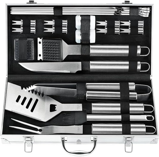 POLIGO 22PCS Heavy Duty BBQ Grill Accessories Set, Non-Slip Grill Tools for Outdoor Grill Set Thicker Stainless Steel Grill Utensils Set, Deluxe Grilling Tools Set in Aluminum Case Ideal Gifts for Men