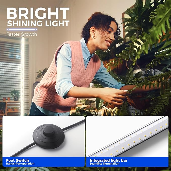 Barrina Grow Lights for Indoor Plants with Stand, 42W 169 LEDs Full Spectrum Wide Illumination Area, T10 Vertical Standing Plant Grow Light, 4FT Height with On/Off Switch and Tripod Floor Stand