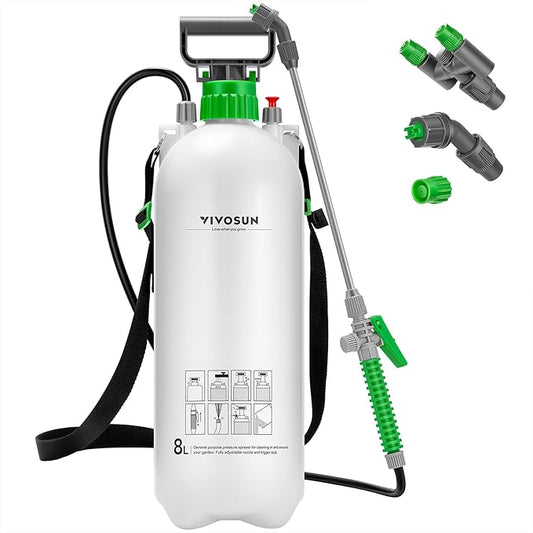 VIVOSUN 2.1 Gal/8L Pump Sprayer, Garden Water Sprayer for Plants, Weeds & Lawn Care, with 3 Nozzles, 50'' Long Hose & Pressure Relief Valve