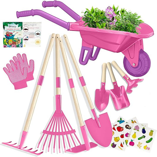 Kids Gardening Tools Outdoor Toys Set Backyard Play with Wheelbarrow Educational STEM Learning Pretend Toys Outdoor Indoor for Toddlers Kids Boys Girls