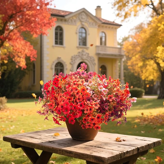 20 Bundles UV Resistant Artificial Fall Flowers - Fake Autumn Plants for Autumn Indoor Outdoor Garden Patio Fireplace Window Box Kitchen Home Decor (Fall Orange Mix)