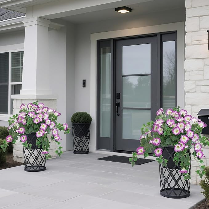 Artificial Fake Flowers Plants for Outdoor Decoration, 2PCS Faux Petunias Silk Plants UV Resistant Realistic Porch Garden Balcony Decor, Fake Flowers for Outdoor Planters Home Decor(Pure purple-red)