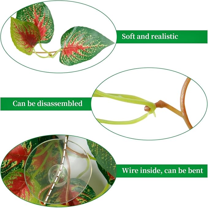 Aquarium Decorations Plants Artificial Fake Plastic Water Grass Plants for Fish Tank Aquarium Decor Artificial Hanging Plants (Red Inside Leaves, 20INCH)