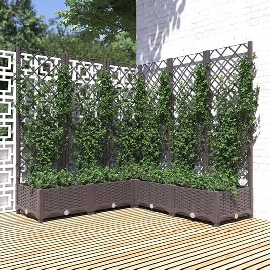 Garden Planter Box with Trellis, Outdoor Raised Garden Bed for Climbing Plants, Brown 47.2"x47.2"x47.8" PP