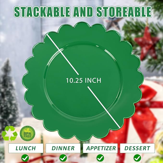 SUT 72Pcs Green Plastic Plates, 10.25inch Green Dinner Plates, Disposable Dinner Plates, Green Heavy Duty Plastic Plates, Disposable Plates, Green Scallop Plates for Occasion