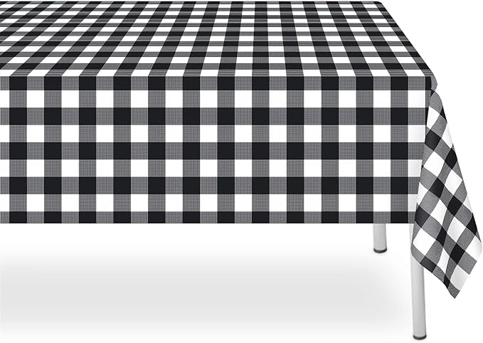 3 Pack Black and White Checkered Tablecloth, Black Plastic Table Cloths for Parties Disposable, 54 x 108 inch Waterproof Black Gingham Camping Tablecloth for Birthday, Party, Picnic, Halloween