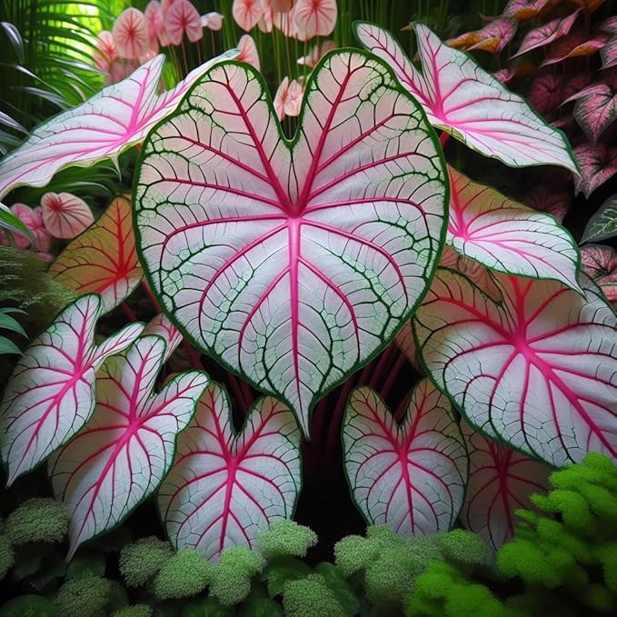 2 Fiesta Caladium Bulbs for Planting - Perennial Hosta, Elephant Ears, Fancy (2 Bulbs)
