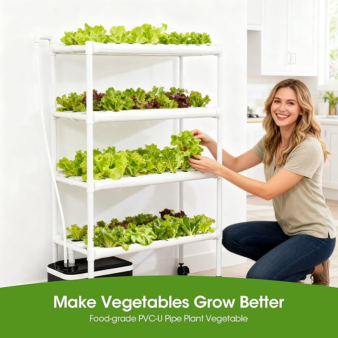 Hydroponic Growing White, 108 Planting Holes, Water Circulation System, Indoor Outdoor Garden Kit with Timer & Pump (34"x62"x15" in 108 Holes)