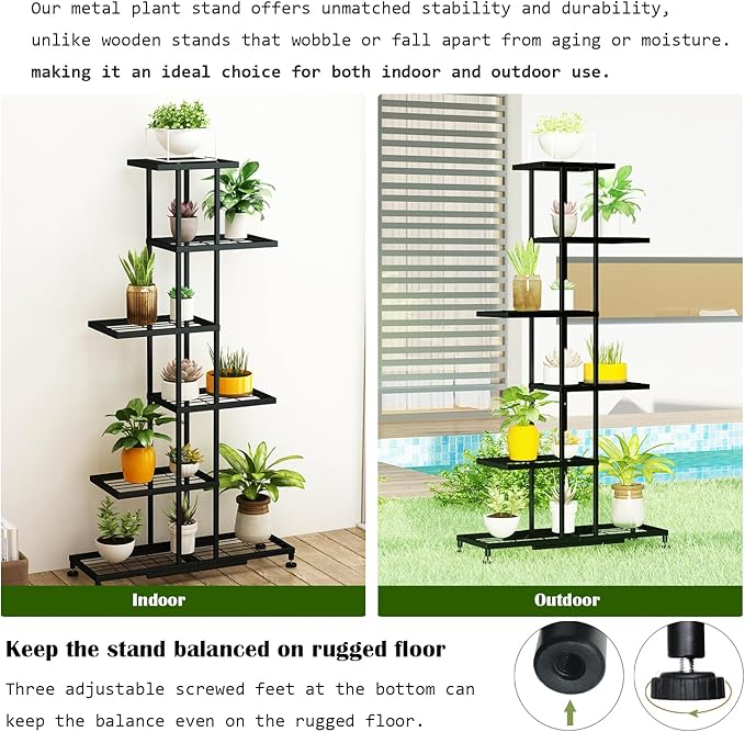 Metal Plant Stand, 6 Tier 12 Potted, Upgrade Multiple Plant Rack Shelf Organizer, Indoor Planter Display Shelving Unit for Patio Garden Corner Balcony Living Room