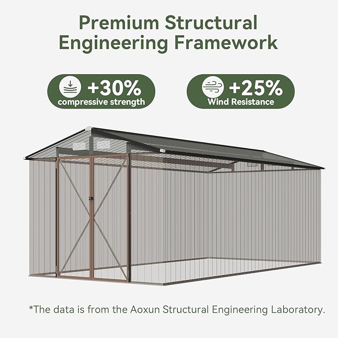 Aoxun 8 x 15FT Outdoor Storage Shed with Double Hinged Large Door Utility Garden Shed with Lockable Door & Sloped Roof Metal Sheds Outdoor Storage for Garden, Backyard, Patio and Backyard, Brown