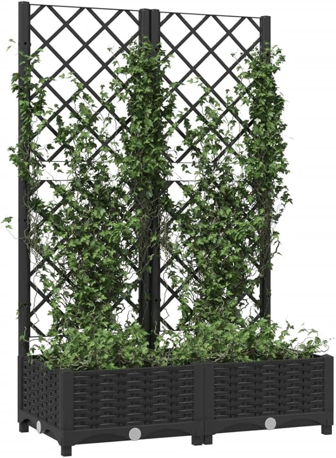 Garden Planter Box with Trellis, Outdoor Raised Garden Bed for Climbing Plants, Black 31.5"x15.7"x47.8" PP