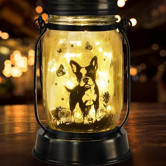 Boston Terrier Gifts for Women/Men Boston Terrier Solar Lanterns Mom Birthday Dog Lovers Lantern Pet loss Dog Memorial Lights Solar Garden Decoration for Yard, Patio,Backyard,Porch Torches Light