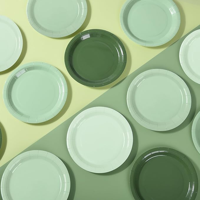 Sage Green Paper Plates Gradient Green Party Plates 7”Disposable Round Dessert Plates for Birthday Wedding Bridal Baby Shower Christmas Party Supplies 4 Colors (24)