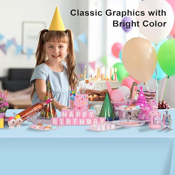 2 Pack Rectangular Disposable Light Blue Tablecloth, Light Blue Plastic Table Cloths for Parties Disposable, 54x108 in Waterproof Tablecloth for Birthday Party Baby Shower Picnic Valentines