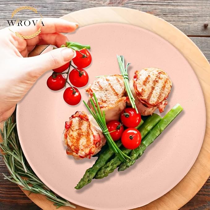 Wrova Wheat Straw Dinnerware Sets 40PCS, Unbreakable Plates and Bowls Sets Service for 8, Microwave and Dishwasher Safe Dish Set, Dinning Plates/Cereal Bowls/Drinking Cups for Kitchen,Camping-Nordic