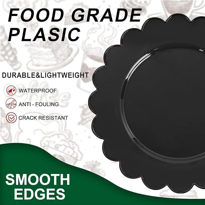 SUT 72 PSC Black Plastic Plates, Plates Disposable Heavy Duty, Black Disposable Dinner Plates, Plastic Plates for Party, 10.25inch Plastic Dinner Plates for Party,New Year,Halloween