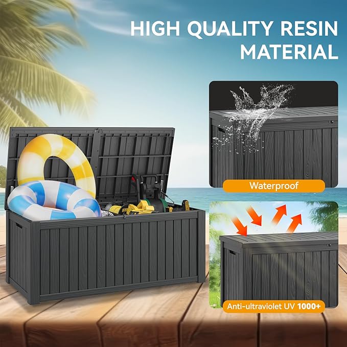 NUNU LAB 180 Gallon Outdoor Storage Box, Large Resin Deck Box with Double Wall Panels, Waterproof Patio Storage Bin for Garden Tools, Pool Accessories, Package Deliveries & Outdoor Gear
