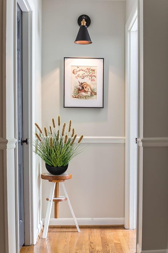 Artificial Plants Indoor with Pot, 17.3" Fake Potted Plants Artificial Onion Grass Plant with Brown Dog Tail Grass Small Faux Plant Indoor for Home Living Room Table Shelf Decor