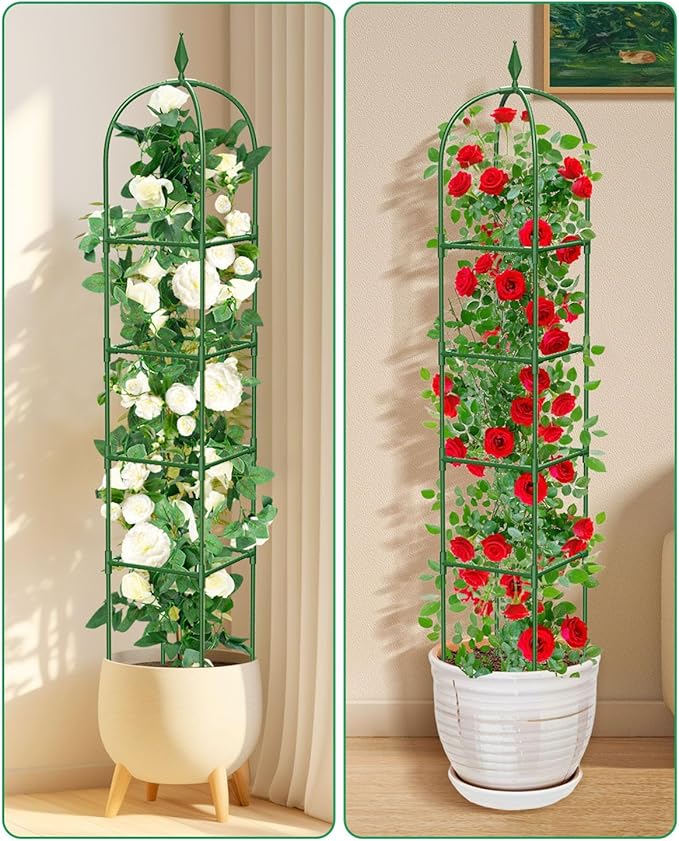 Garden Trellis for Climbing Plants Outdoor & Indoor - 2 Pack 6Ft Tall Rustproof Plant Support Cage for Vines, Flowers, Vegetables, Roses | Heavy-Duty, Adjustable & Decorative