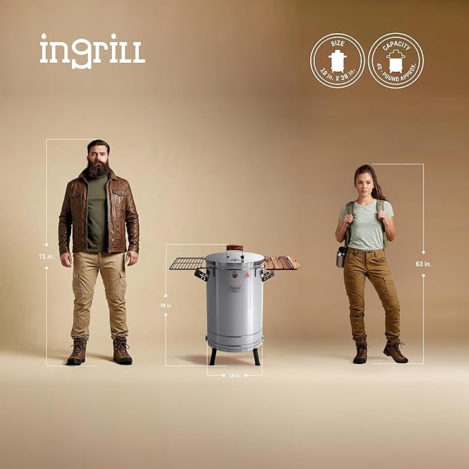 Charcoal Grills - 40 lbs Stainless Steel Smoker Grill 3-in-1 for Cooking & Home BBQ - Portable Vertical Smoker Barrel for Outdoor Grilling & Camping - Meat Grill with Thermometer & Accessories