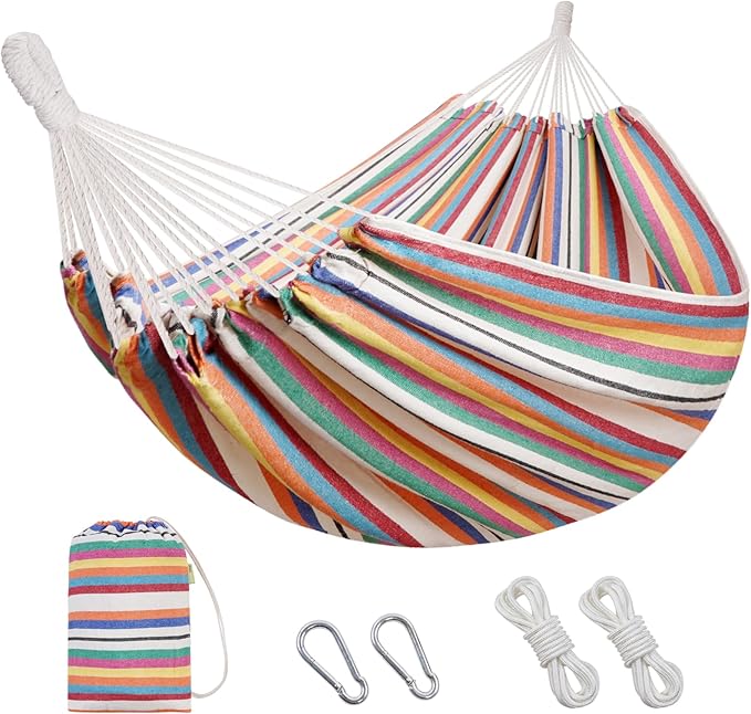 INNO STAGE Brazilian Hammock with Tree Straps - Cotton Hammocks Portable Hammock with Carry Bag for Backyard, Porch, Outdoor and Indoor Use Mixcolor
