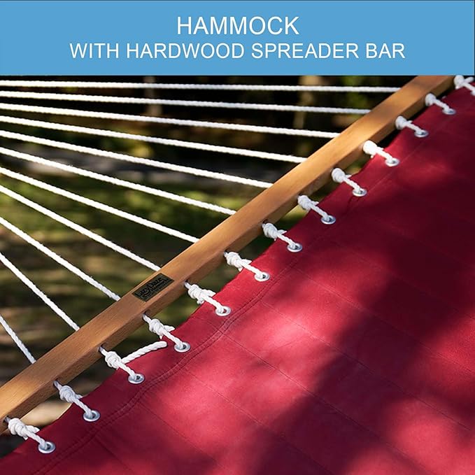 Lazy Daze Hammocks 12 FT Double Quilted Fabric Hammock with Spreader Bars and Detachable Pillow, 2 Person Hammock, 450lbs Weight Capacity, Burgundy