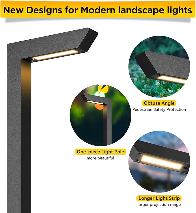 Gardencoin 3CCT LED Low Voltage Landscape Pathway Light, 12V Premium 3000K/4000K/5000K Selectable Path Lights Wired, Modern Walkway Lights Outdoor, Higher Housing with Larger Stake (19.7IN, 8 Pack)