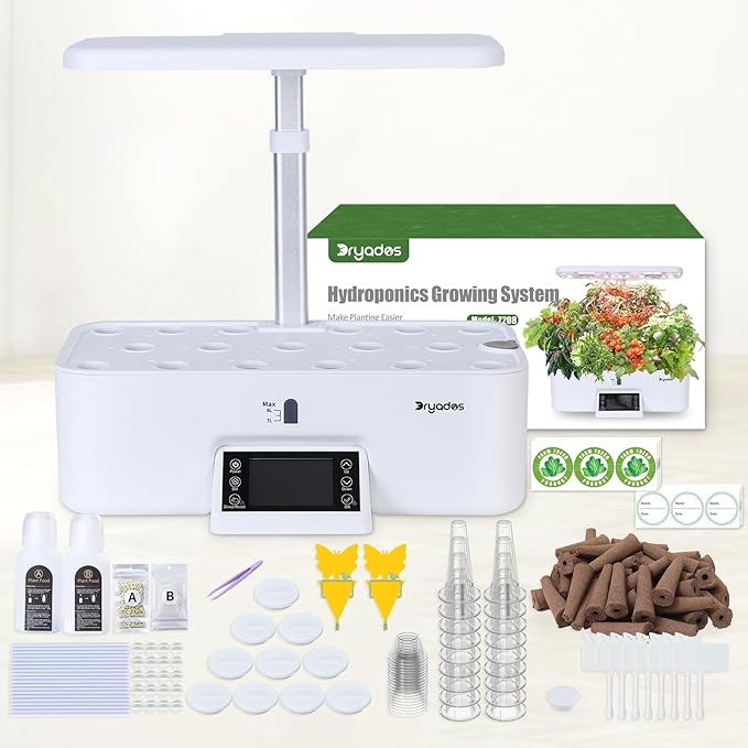 Indoor Gardening 17 Pods Hydroponics Growing System Kit Smart Lighting Setting, Herb Garden Planter with Full Spectrum Grow Light Provides Year Round Harvest - White
