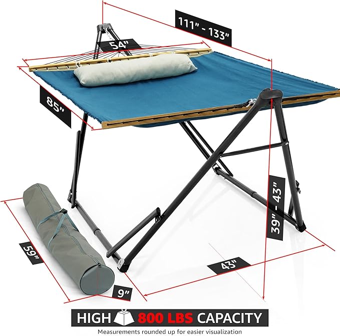 Tranquillo Unity Adjustable Hammock Stand, 800 lbs Capacity Steel Double Hammock Stand for 2 Persons, Premium Pre-Assembled Stand for Indoor Outdoor, Blue