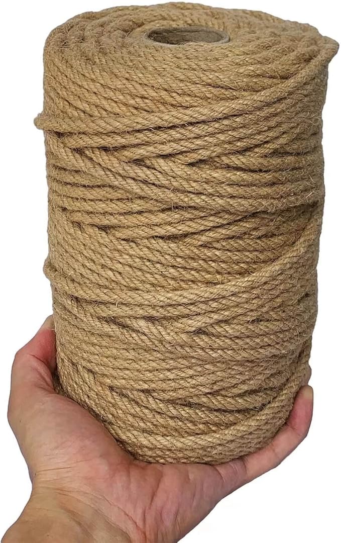 328 Feet Jute Rope, 6mm 4-Ply Thick Jute Twine String for Floristry, DIY Arts Crafts, Gardening Bundling and Cat Scratch Post (Brown)