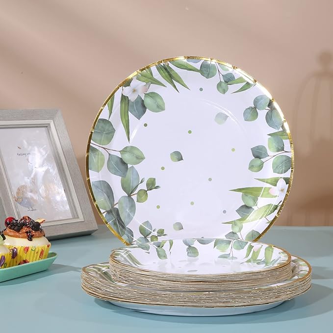 Gender Neutral Baby Shower Plates and Napkins for 25 Sage Green Party Decorations Boy Girl Birthday Bridal Shower Floral Wedding Gold Green Decor Greenery Safari Jungle Theme Boho chic Party Supplies
