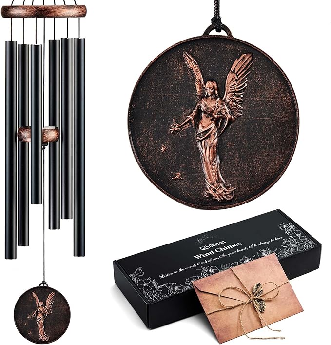 Memorial Wind Chimes for Outside, Sympathy Gifts for Loss of Loved One, Memorial Gift for Loss of Mom Dad Grandparent, Vintage Angel Deep Tone Windchimes Outdoor (34" Angel)