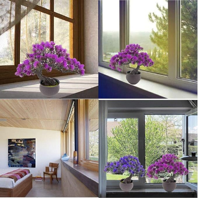 Artificial Plants Artificial Bonsai Juniper Tree Potted Faux Japanese Pine Bonsai Simulation Zen Garden Fake Plant Artificial Bonsai Tree for Home Office Showcase Indoor Décor Desktop Display