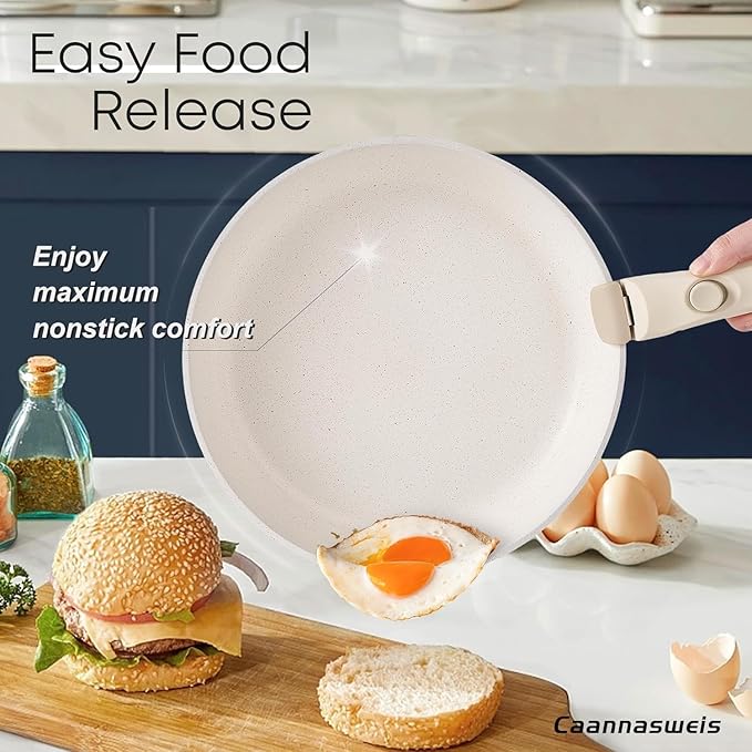 Caannasweis Detachable Nonstick Cookware Set - Stackable Induction Pots and Pans With Removable Handles, Dishwasher Safe - For RV Camping, Oven and Stovetop Use, 5 Pieces (Blue)