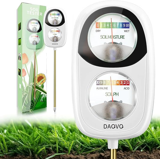 2-in-1 Soil Moisture Meter, Soil PH Meter, Large Dual-Screen Soil PH Tester & Moisture Meter for Plants Indoor&Outdoor Garden,Lawn,Farm Soil Test Kit-No Battery Needed-Ivory White