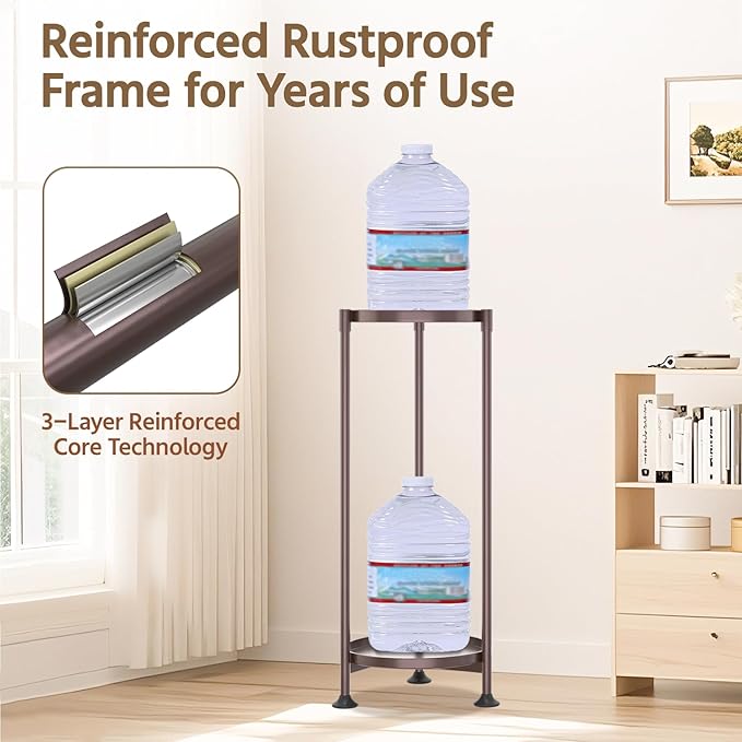 LASZOLA 2 Tier Bronze Plant Stand Indoor for Large Tall Heavy Duty Flower Planter, Metal Vertical Multi Level Rack for Narrow Floor Corner, Sturdy Round Holder Organizer, Modern, Mid Century, Farmhouse