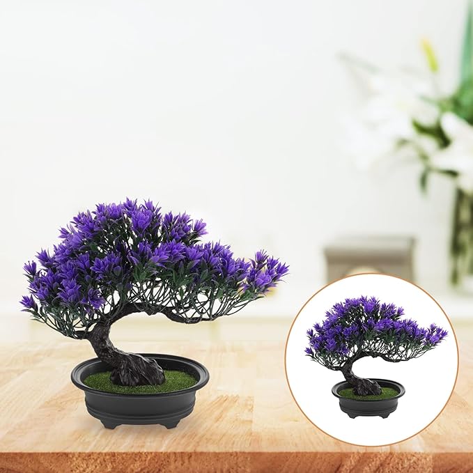 Hemoton House Plants Artificial Artificial Pine Tree Christmas Party Decoration Bonsai Home Décor Fake Plants for Wall Farmhouse Room Décor 12.59x9.44 Perple Pots Indoor