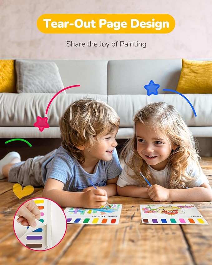 TECJOE 3 Pack Paint with Water Coloring Books for Toddlers, Watercolor Painting Set with 6 Brushes, Travel Activities for Kids Ages 1-3 4-8, Birthday Gifts Arts & Crafts Toy, Princess, Forest & Sea