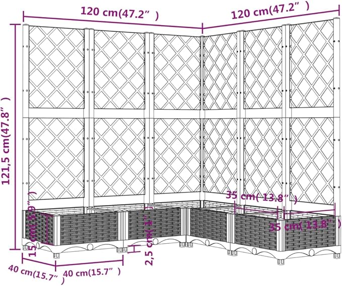 Garden Planter Box with Trellis, Outdoor Raised Garden Bed for Climbing Plants, Brown 47.2"x47.2"x47.8" PP